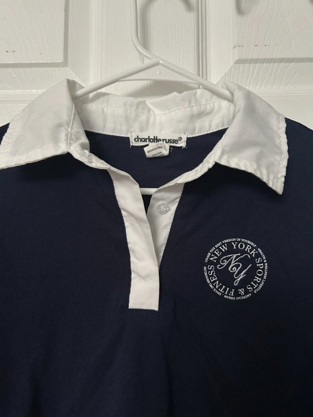 Charlotte Russe Navy Blue Polo Shirt Women's Small Cropped Long Sleeve - Picture 4 of 8